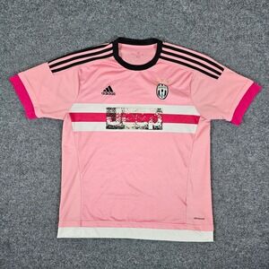 2015 Adidas Juventus Soccer Jersey Pink Black Stripes Mens Sz L ClimaCool Flawed